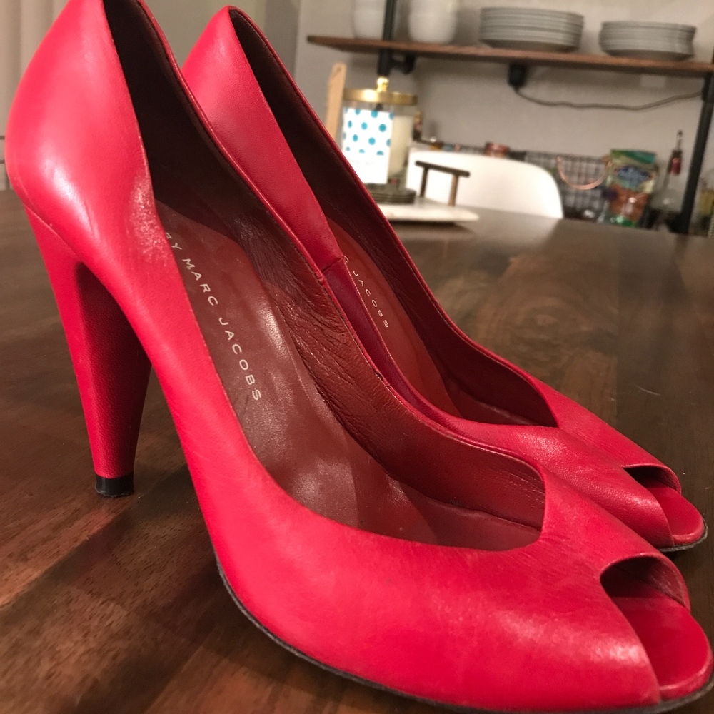 Red Peep Toe Pumps
